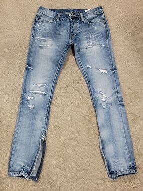MNML Blue Distressed Ripped Cotton Jeans - Size 29
